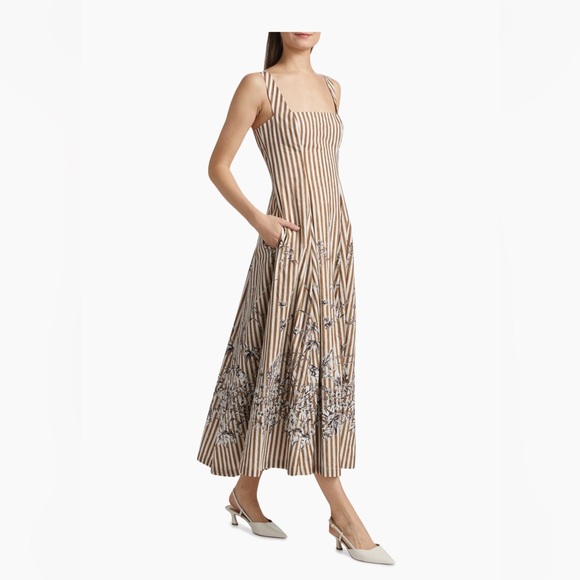 Lela Rose Caitlin Floral Stripe Cotton Dress - Picture 1 of 7